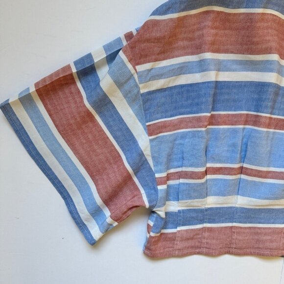 Zara Blouse Striped Linen Blend Button Up Cropped Short Sleeve Collared Sz S - Picture 12 of 14